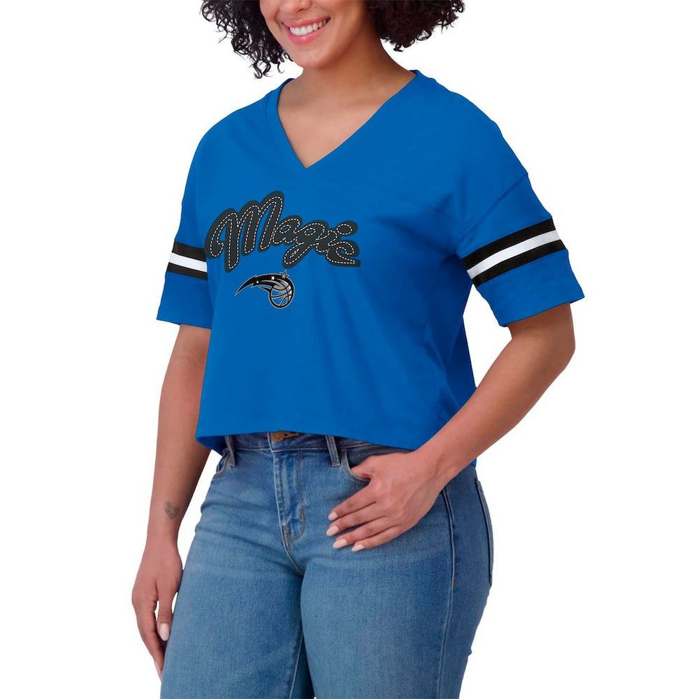 Orlando Magic WEAR by Erin Andrews Women's Color Block Boxy V-Neck T-Shirt Blue outlet