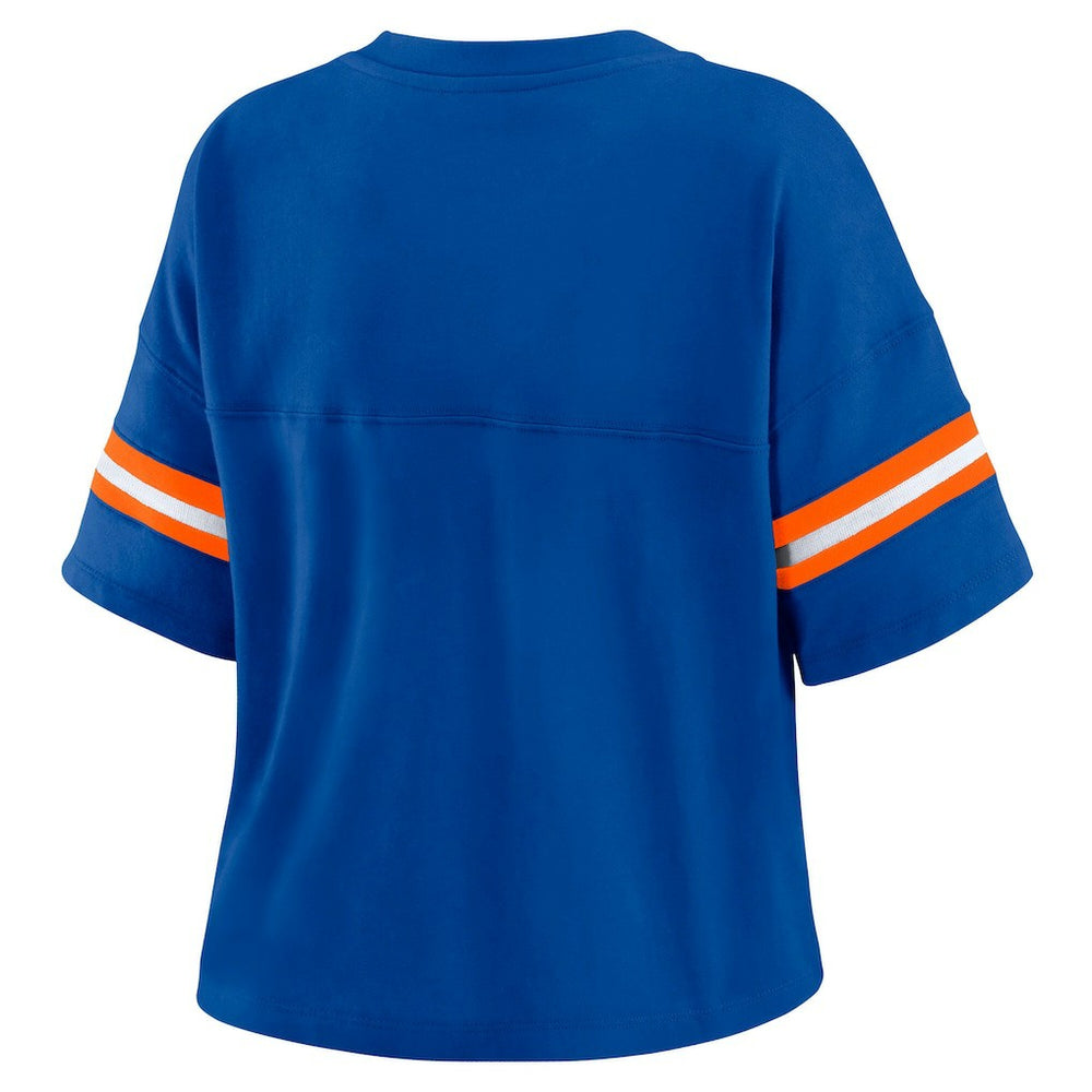 New York Knicks WEAR by Erin Andrews Women's Plus Size Color Block Boxy V-Neck T-Shirt Blue