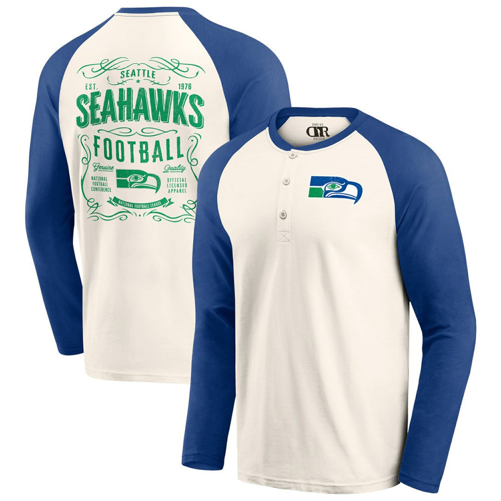 Seattle Seahawks Darius Rucker Collection Raglan Henley Long Sleeve T-Shirt - Cream/Royal T-shirts