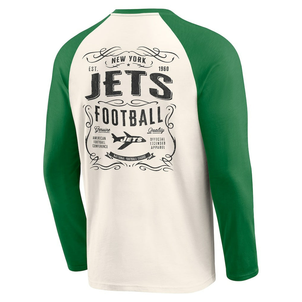 New York Jets Darius Rucker Collection Raglan Henley Long Sleeve T-Shirt - Cream/Green T-shirts