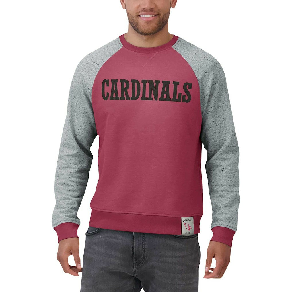 Arizona Cardinals Darius Rucker Collection Colorblock Pullover Sweatshirt - Cardinal/Heather Gray Pullover