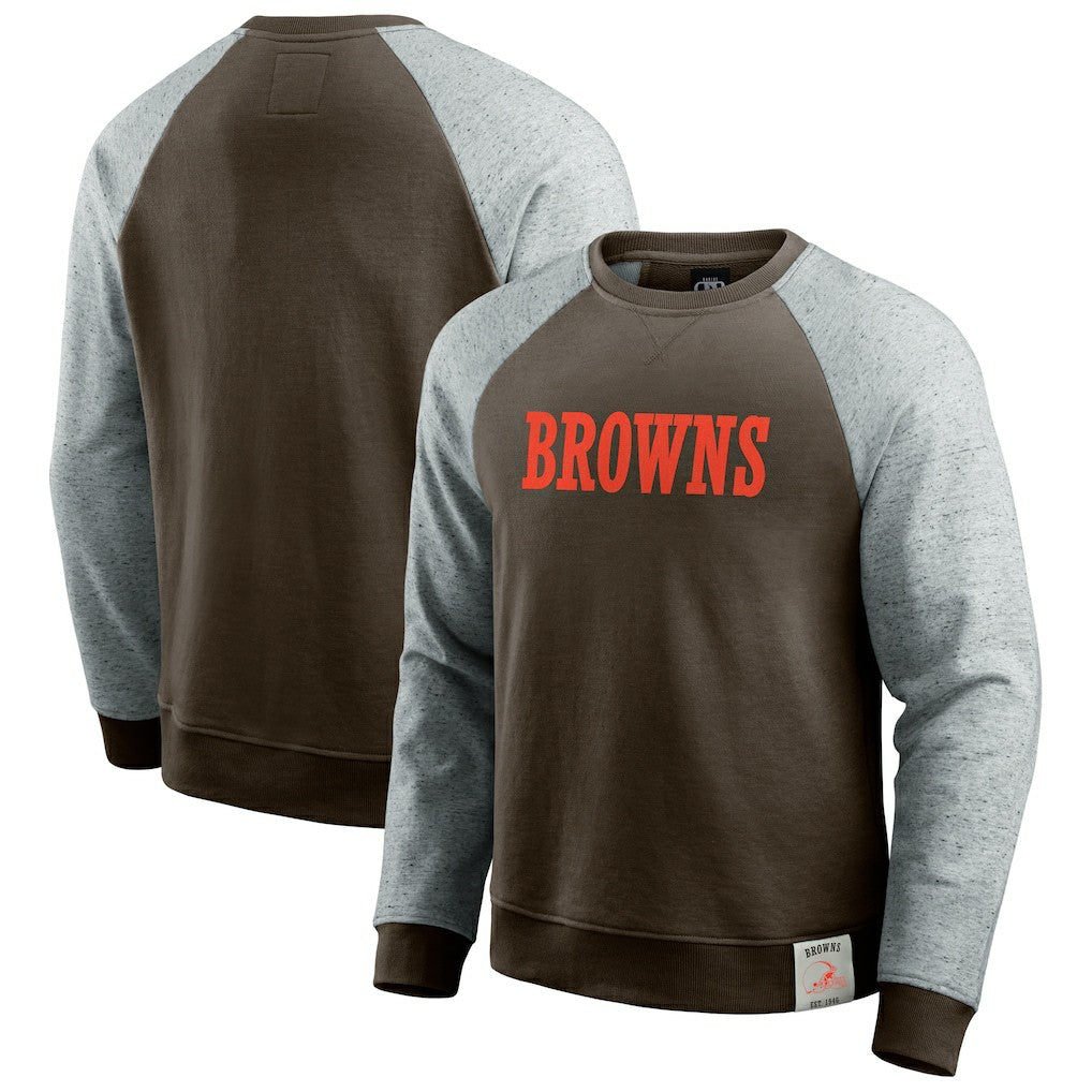Cleveland Browns Darius Rucker Collection Colorblock Pullover Sweatshirt - Brown/Heather Gray Pullover