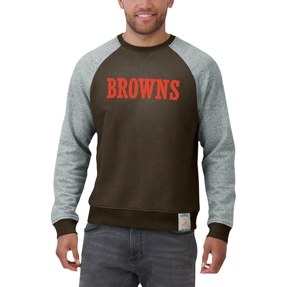 Cleveland Browns Darius Rucker Collection Colorblock Pullover Sweatshirt - Brown/Heather Gray Pullover