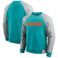 Miami Dolphins Darius Rucker Collection Colorblock Pullover Sweatshirt - Aqua/Heather Gray Pullover