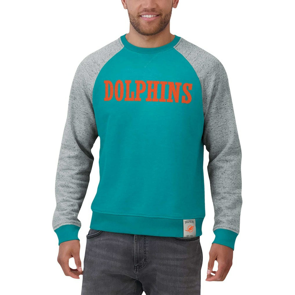 Miami Dolphins Darius Rucker Collection Colorblock Pullover Sweatshirt - Aqua/Heather Gray Pullover