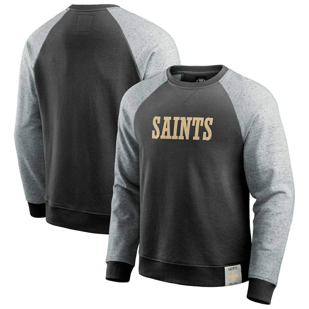 New Orleans Saints Darius Rucker Collection Colorblock Pullover Sweatshirt - Black/Heather Gray Pullover