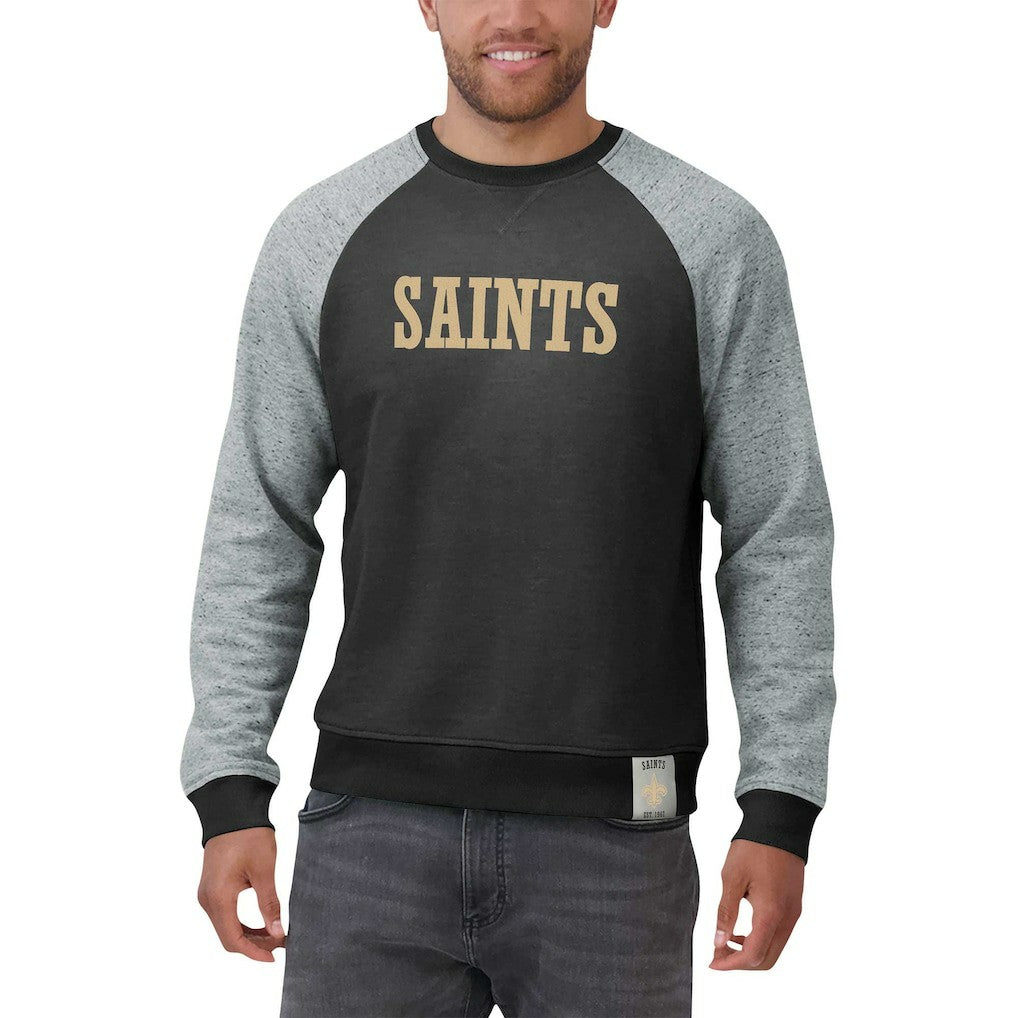 New Orleans Saints Darius Rucker Collection Colorblock Pullover Sweatshirt - Black/Heather Gray Pullover