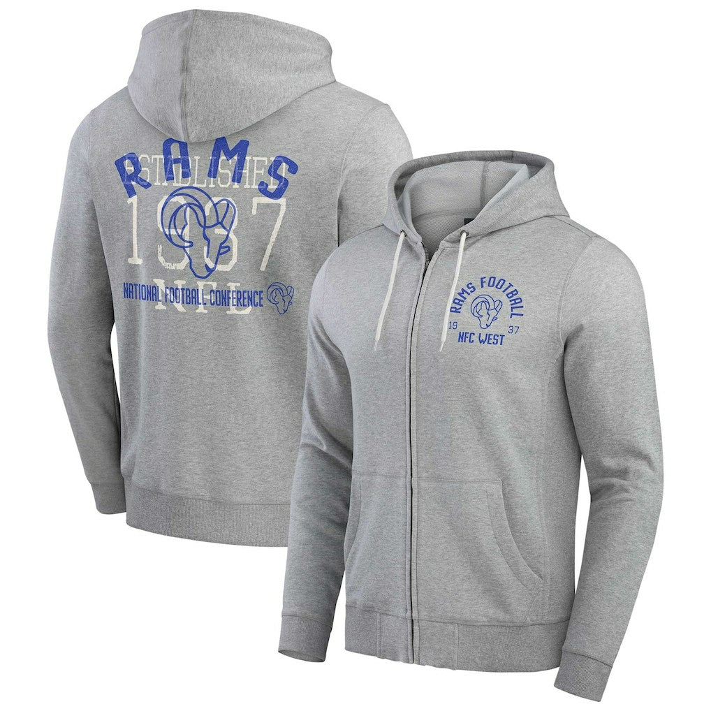 Los Angeles Rams Darius Rucker Collection Vintage Stripe Full-Zip Hoodie - Heather Gray Hoodies