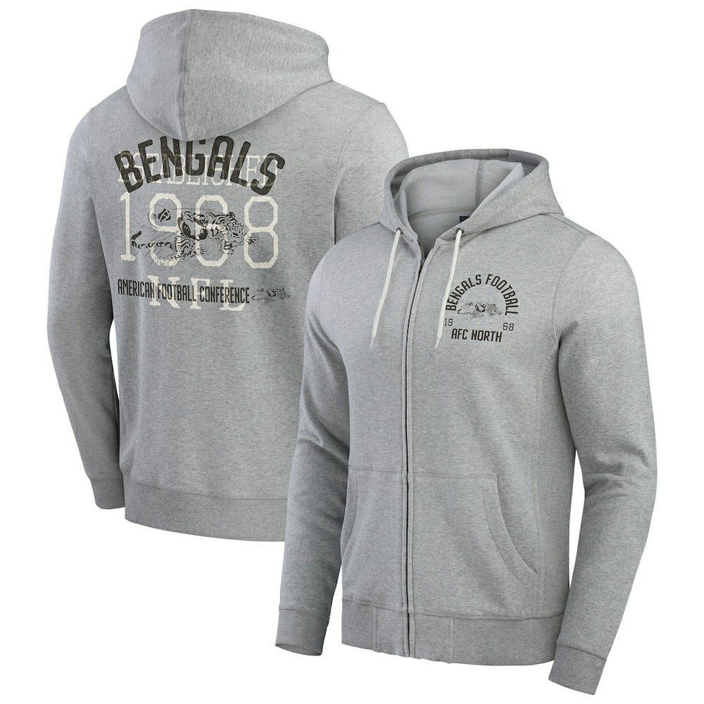 Cincinnati Bengals Darius Rucker Collection Vintage Stripe Full-Zip Hoodie - Heather Gray Hoodies