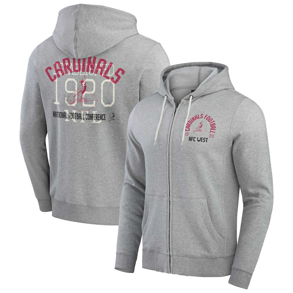 Arizona Cardinals Darius Rucker Collection Vintage Stripe Full-Zip Hoodie - Heather Gray Hoodies