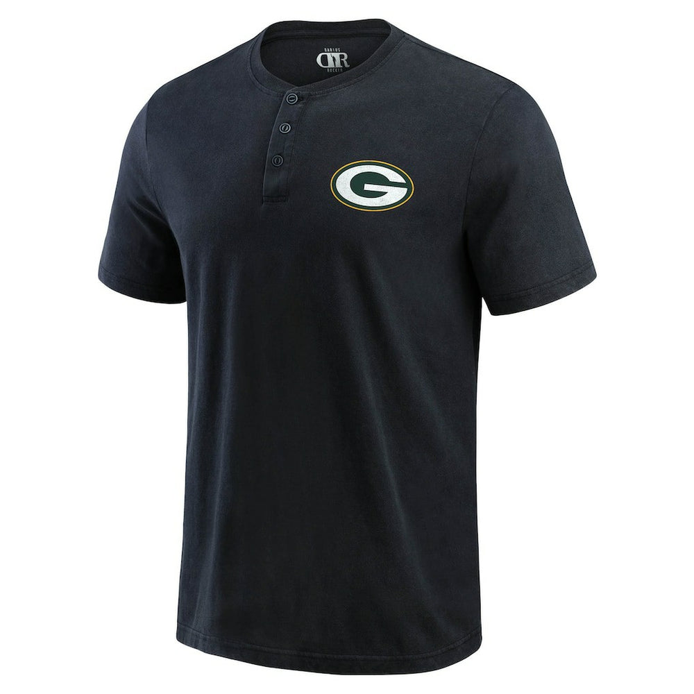 Green Bay Packers Darius Rucker Collection Washed Henley T-Shirt - Black T-shirts