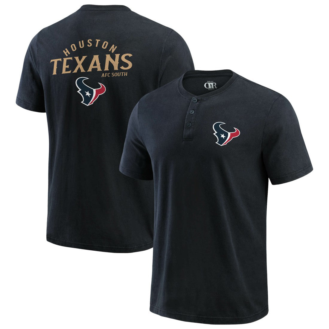 Houston Texans Darius Rucker Collection Washed Henley T-Shirt - Black T-shirts