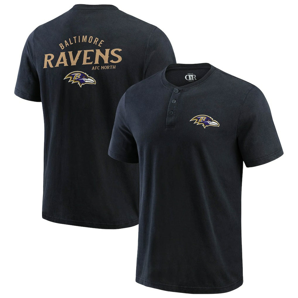 Baltimore Ravens Darius Rucker Collection Washed Henley T-Shirt - Black T-shirts