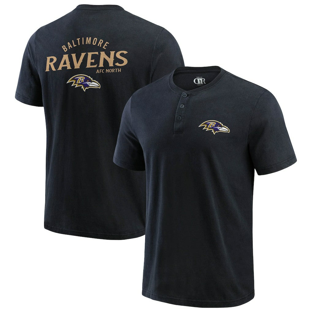 Baltimore Ravens Darius Rucker Collection Washed Henley T-Shirt - Black T-shirts