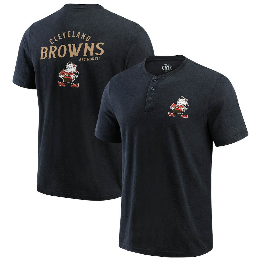 Cleveland Browns Darius Rucker Collection Washed Henley T-Shirt - Black T-shirts