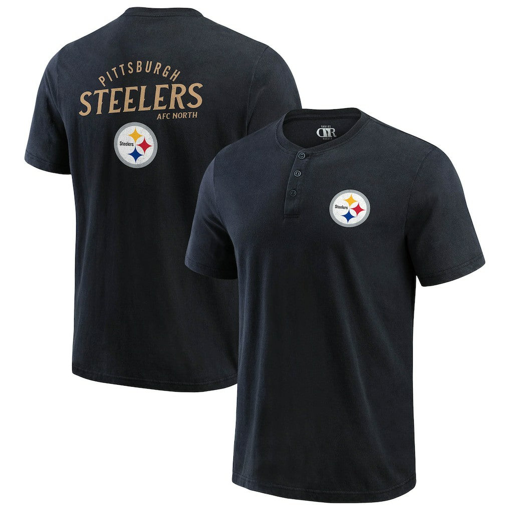 Pittsburgh Steelers Darius Rucker Collection Washed Henley T-Shirt - Black T-shirts