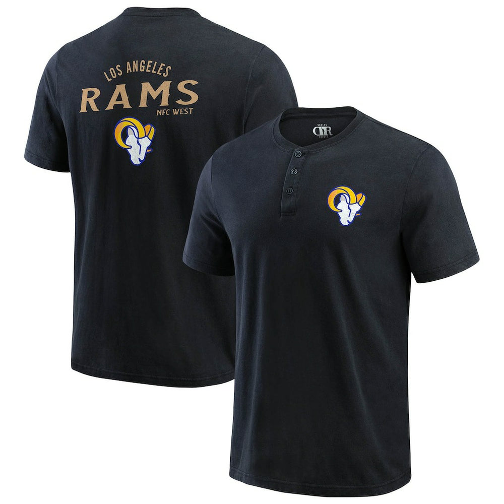 Los Angeles Rams Darius Rucker Collection Washed Henley T-Shirt - Black T-shirts