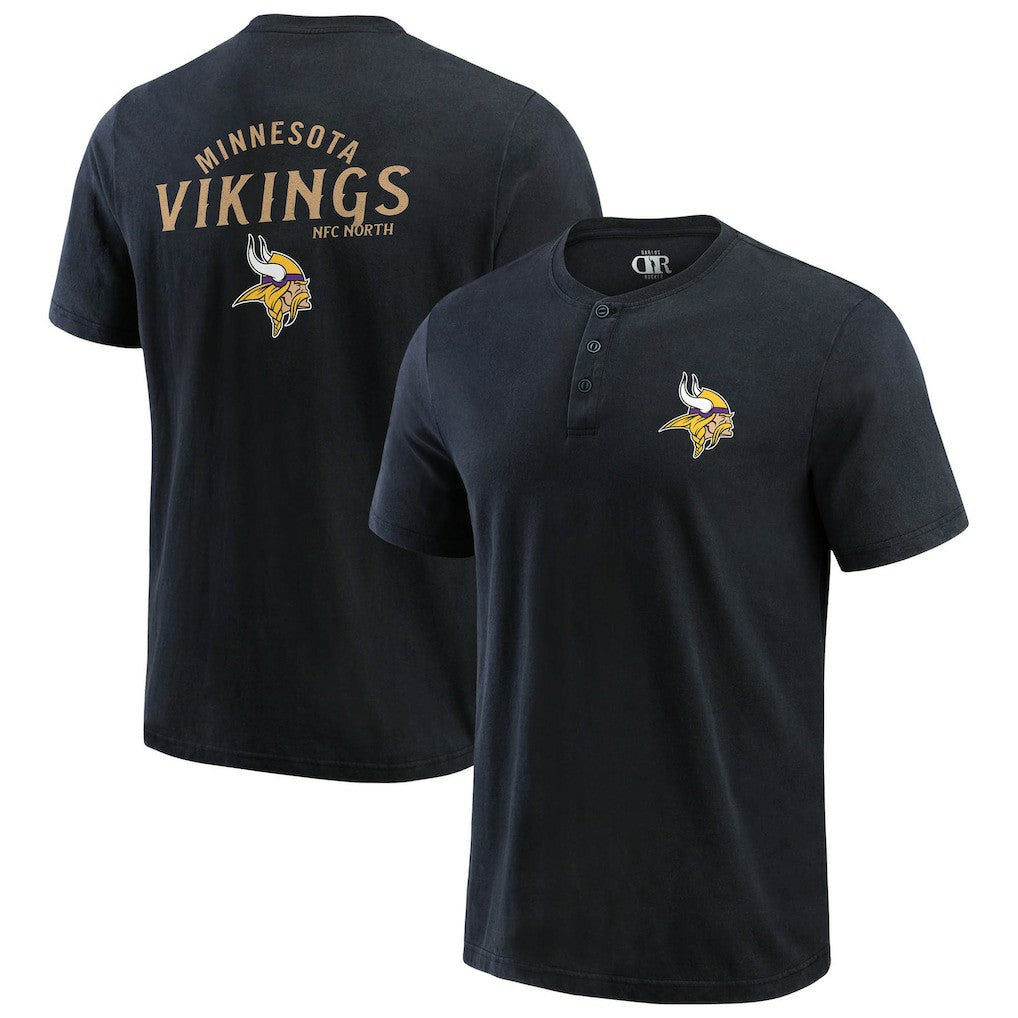 Minnesota Vikings Darius Rucker Collection Washed Henley T-Shirt - Black T-shirts
