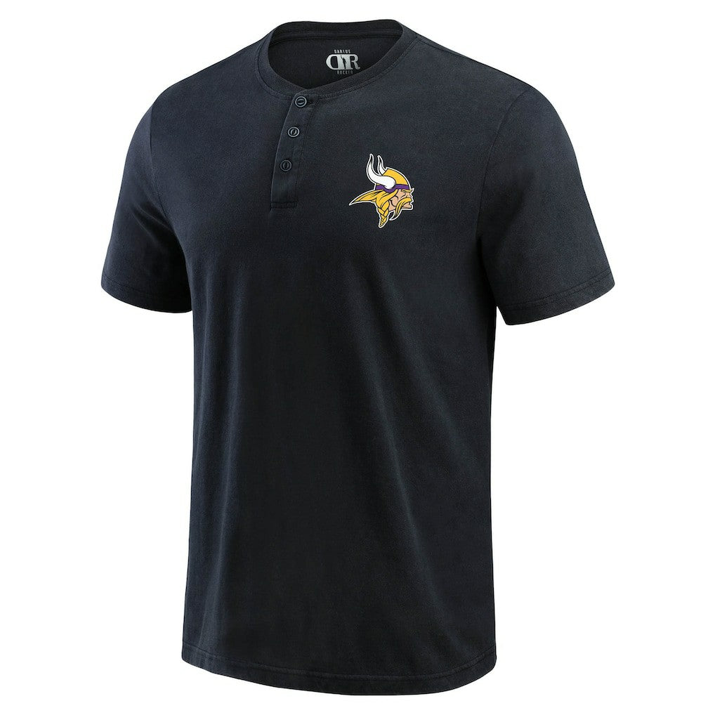 Minnesota Vikings Darius Rucker Collection Washed Henley T-Shirt - Black T-shirts