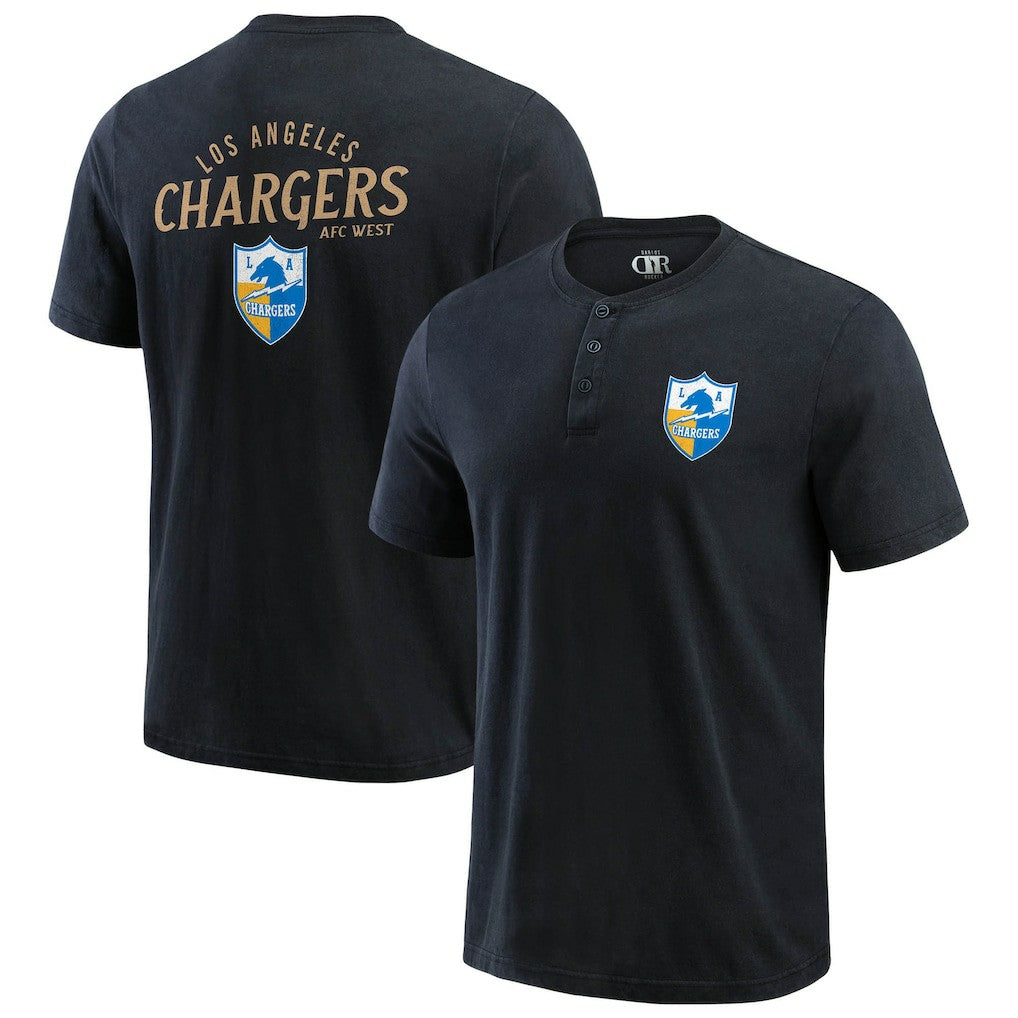 Los Angeles Chargers Darius Rucker Collection Washed Henley T-Shirt - Black T-shirts