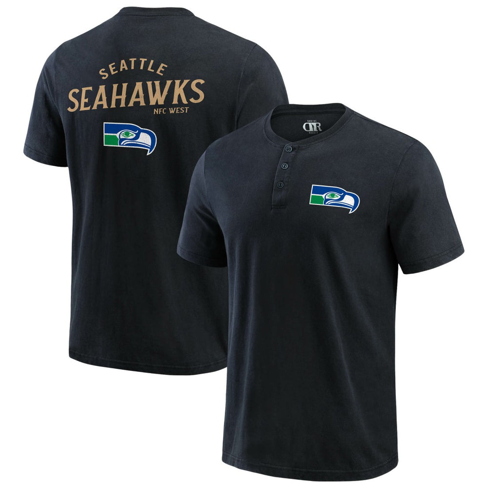 Seattle Seahawks Darius Rucker Collection Washed Henley T-Shirt - Black T-shirts
