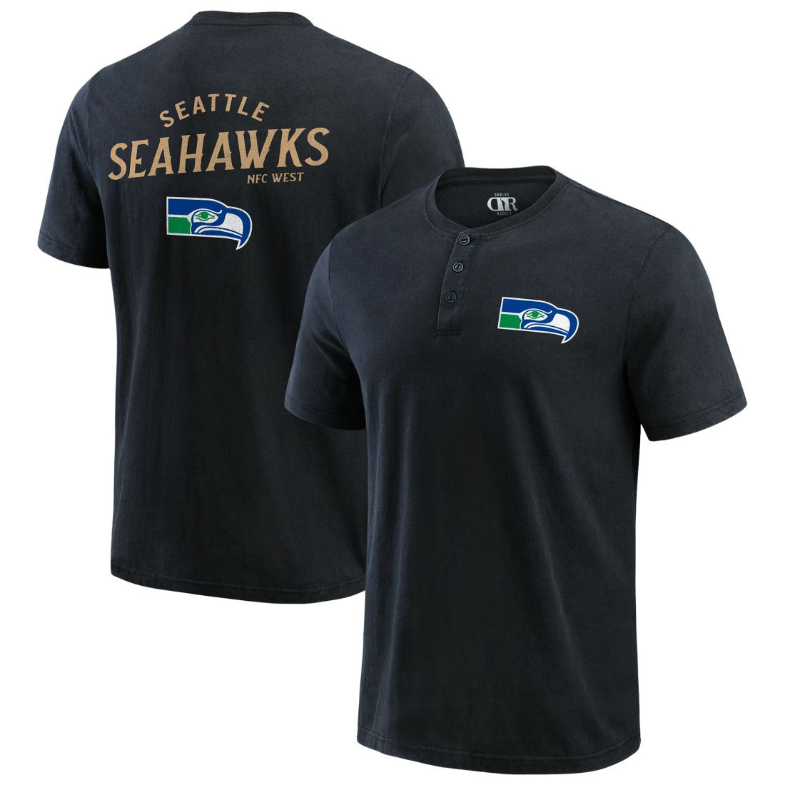 Seattle Seahawks Darius Rucker Collection Washed Henley T-Shirt - Black T-shirts
