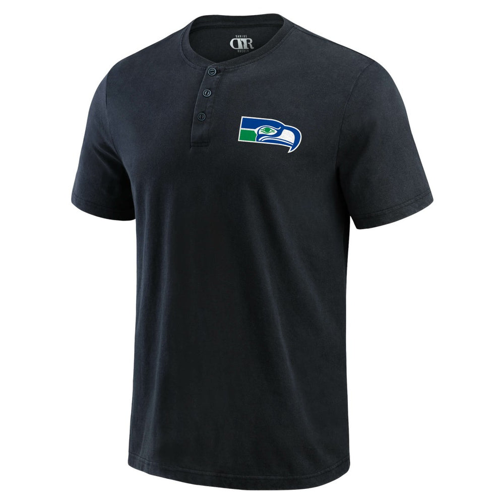 Seattle Seahawks Darius Rucker Collection Washed Henley T-Shirt - Black T-shirts