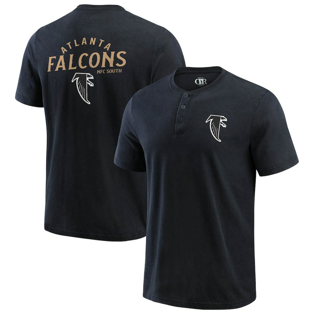 Atlanta Falcons Darius Rucker Collection Washed Henley T-Shirt - Black T-shirts