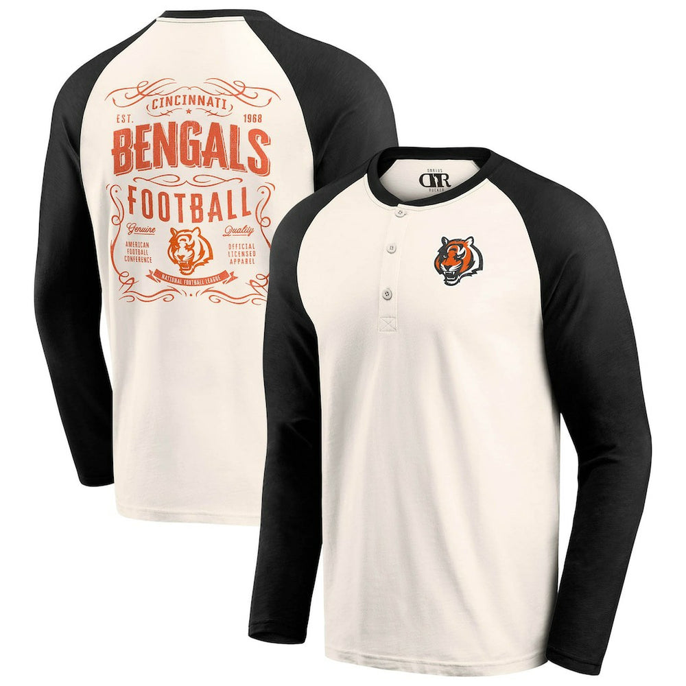 Cincinnati Bengals Darius Rucker Collection Raglan Henley T-Shirt - Cream/Black T-shirts