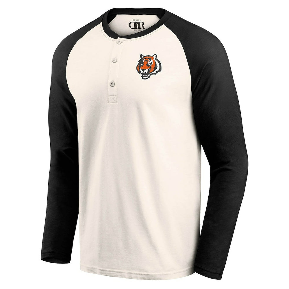 Cincinnati Bengals Darius Rucker Collection Raglan Henley T-Shirt - Cream/Black T-shirts