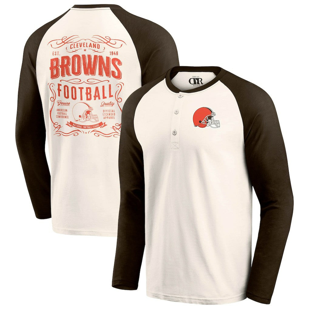 Cleveland Browns Darius Rucker Collection Raglan Henley T-Shirt - Cream/Brown T-shirts