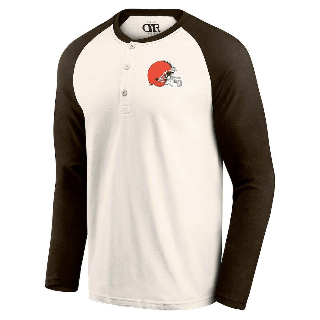 Cleveland Browns Darius Rucker Collection Raglan Henley T-Shirt - Cream/Brown T-shirts