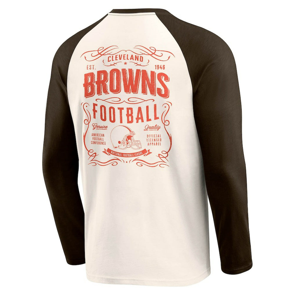 Cleveland Browns Darius Rucker Collection Raglan Henley T-Shirt - Cream/Brown T-shirts