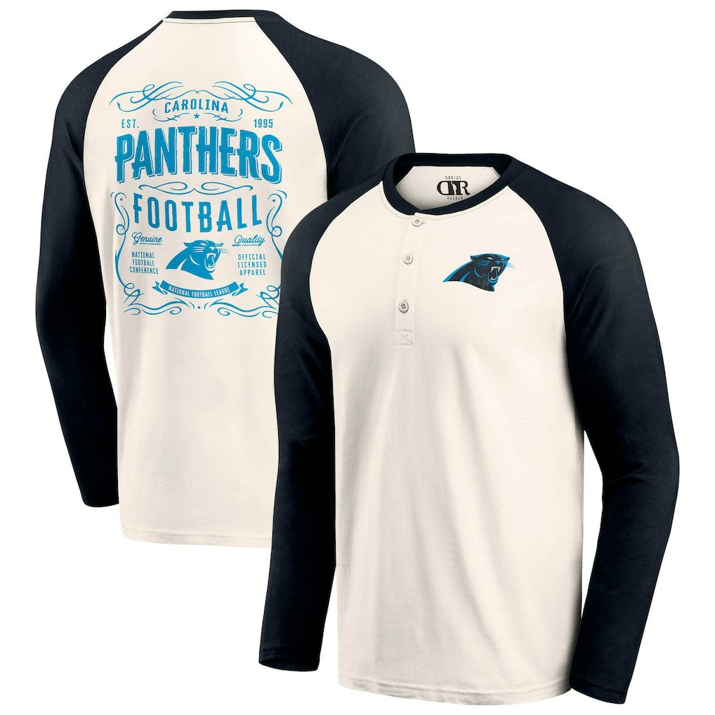 Carolina Panthers Darius Rucker Collection Raglan Henley T-Shirt - Cream/Black T-shirts