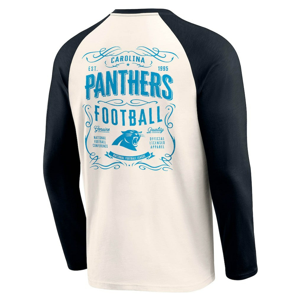 Carolina Panthers Darius Rucker Collection Raglan Henley T-Shirt - Cream/Black T-shirts