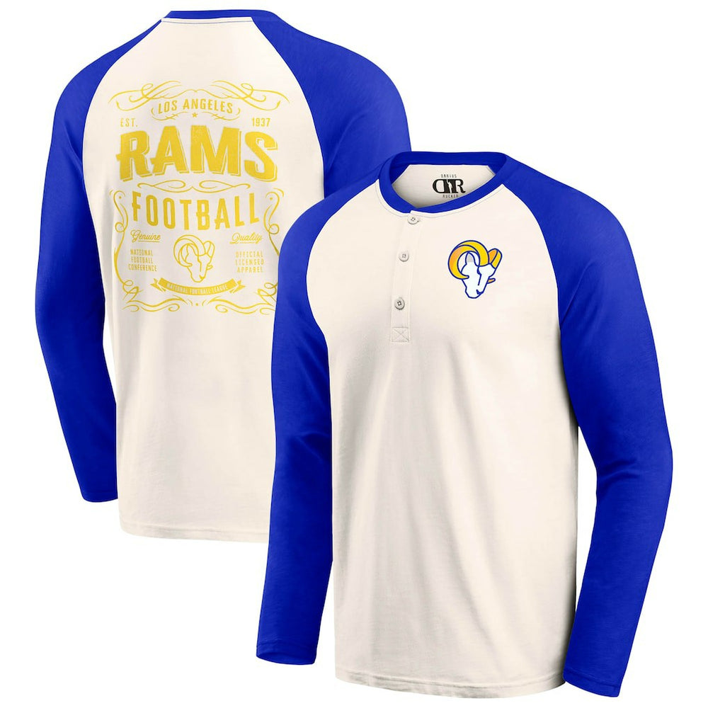 Los Angeles Rams Darius Rucker Collection Raglan Henley T-Shirt - Cream/Royal T-shirts
