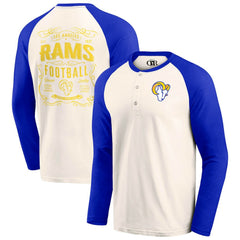 Los Angeles Rams Darius Rucker Collection Raglan Henley T-Shirt - Cream/Royal T-shirts