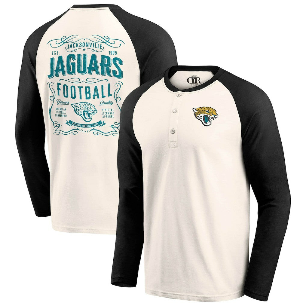 Jacksonville Jaguars Darius Rucker Collection Raglan Henley T-Shirt - Cream/Black T-shirts