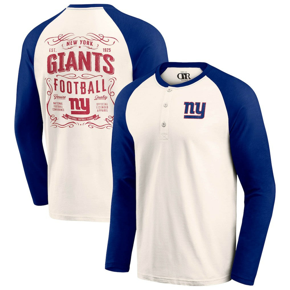 New York Giants Darius Rucker Collection Raglan Henley T-Shirt - Cream/Royal T-shirts
