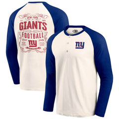 New York Giants Darius Rucker Collection Raglan Henley T-Shirt - Cream/Royal T-shirts