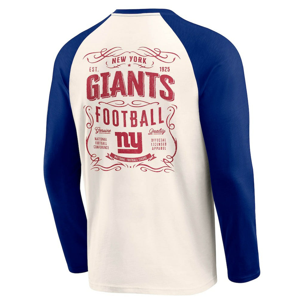 New York Giants Darius Rucker Collection Raglan Henley T-Shirt - Cream/Royal T-shirts