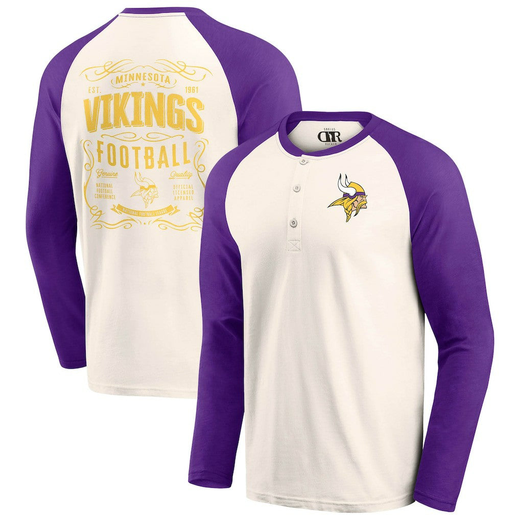 Minnesota Vikings Darius Rucker Collection Raglan Henley T-Shirt - Cream/Purple T-shirts