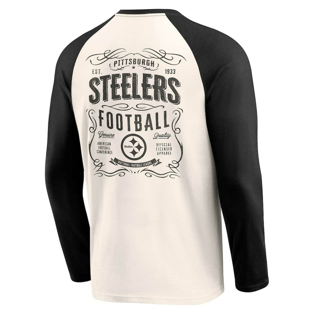 Pittsburgh Steelers Darius Rucker Collection Raglan Henley T-Shirt - Cream/Black T-shirts