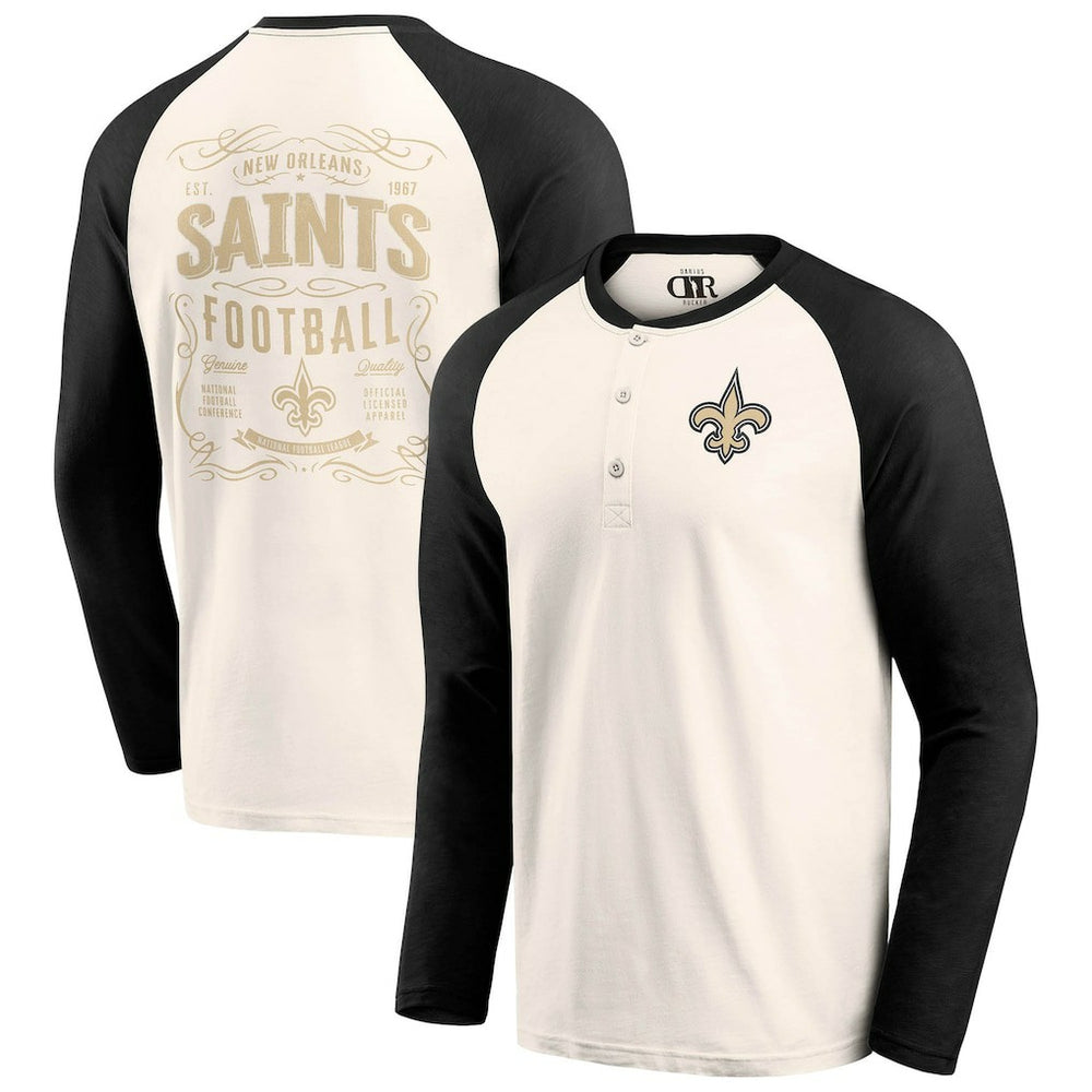 New Orleans Saints Darius Rucker Collection Raglan Henley T-Shirt - Cream/Black T-shirts