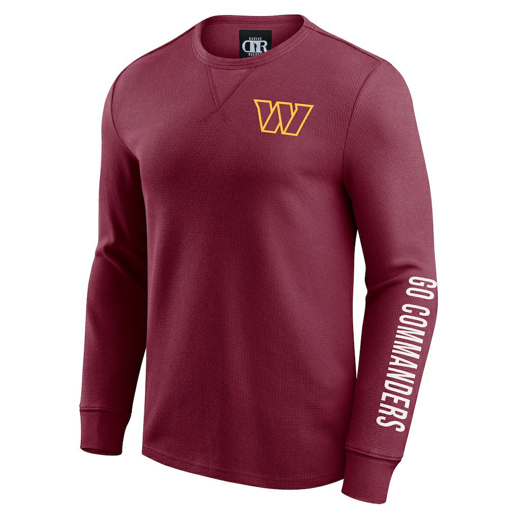 Washington Commanders Darius Rucker Collection Washed Waffle-Knit Long Sleeve T-Shirt - Burgundy T-shirts