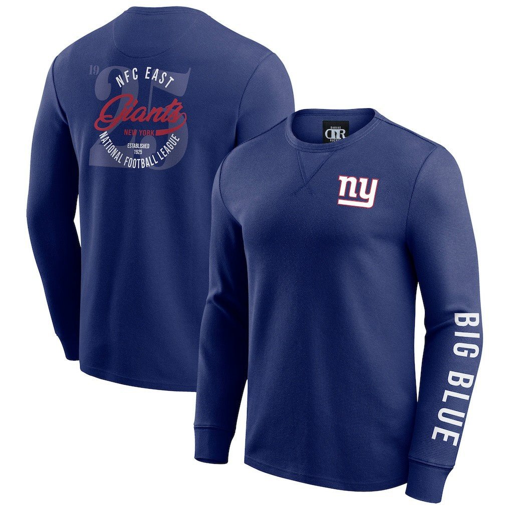 New York Giants Darius Rucker Collection Washed Waffle-Knit Long Sleeve T-Shirt - Royal T-shirts