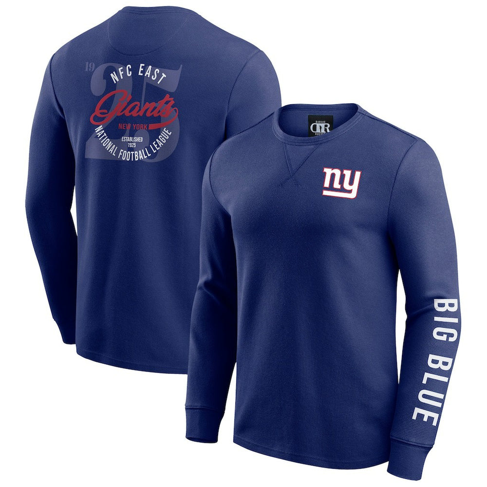 New York Giants Darius Rucker Collection Washed Waffle-Knit Long Sleeve T-Shirt - Royal T-shirts