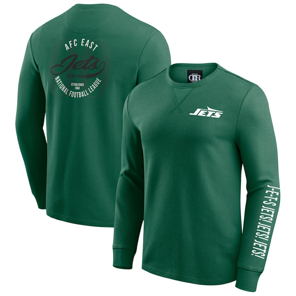 New York Jets Darius Rucker Collection Washed Waffle-Knit Long Sleeve T-Shirt - Green T-shirts