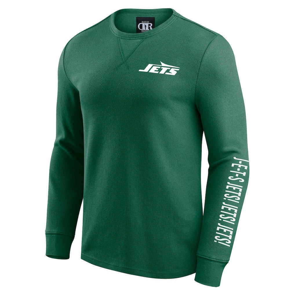 New York Jets Darius Rucker Collection Washed Waffle-Knit Long Sleeve T-Shirt - Green T-shirts