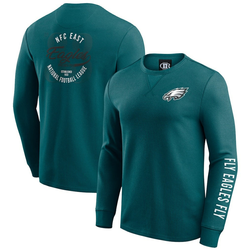 Philadelphia Eagles Darius Rucker Collection Washed Waffle-Knit Long Sleeve T-Shirt - Kelly Green T-shirts